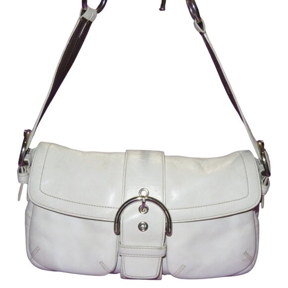 Coach !! Creamy White Pleated Soho Buckle | Mercari Coach 2005 Pleated Soho White Leather Buckle Flap Sufflette Bag